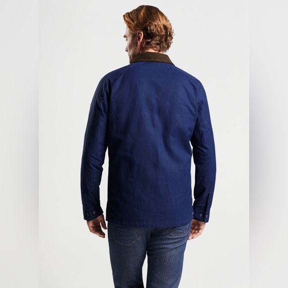 Peter Millar Mens Navy Blue Waxed Cotton Safari Field Jacket Size XL NWT $350 - Picture 4 of 15